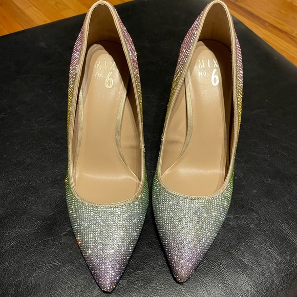 Danyah Pump Embellish Rhinestone Crystal Colorblock Rainbow Neon Clear Stilettos - Picture 4 of 15